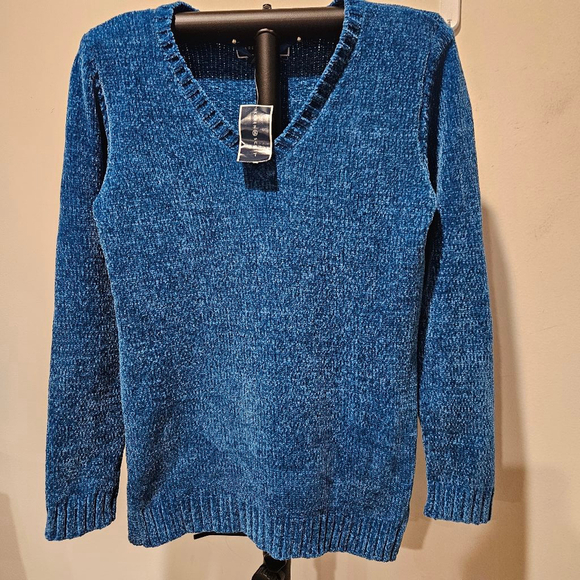 Karen Scott NWT Women's Turquoise Chenille Knit V-Neck Sweater XS - Picture 2 of 7